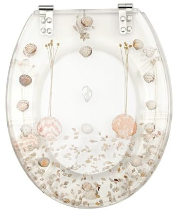 WC-Sitz aus Kunstharz, leise schließend, rund, geeignet für U-V- und O-förmige Toiletten, 43,2 cm (transparente Blume)