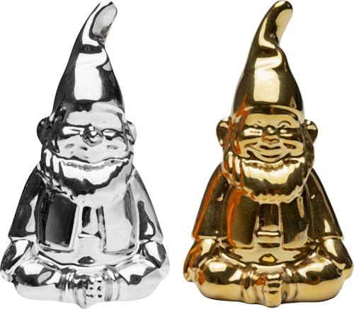 Kare Lot de 2 salières design nain - Doré/argenté - 8 x 5 x 4 cm - En porcelaine - Motif nain - Pour salle à manger