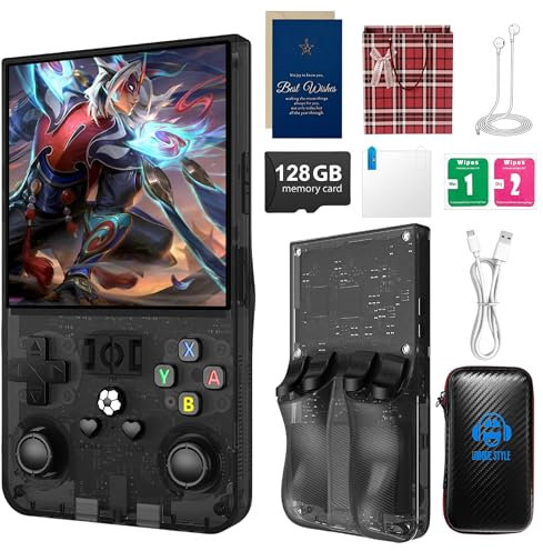R36MAX 2025 Retro Handheld Game Console,4.0 4K HD IPS Screen,Open Source Linux System,21000+ Preloaded Games,128GB Memory,4000mAh Battery Portable Gaming with Christmas Card & Gift Box(Black 128Gb)