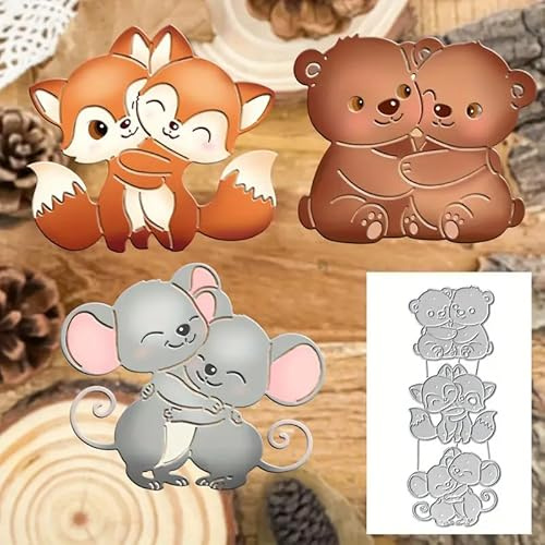 Metall-Stanzschablonen für Weihnachten, Motiv: Bären, Füchse, Tiere, Umarmungen, Blumen, Zweig, Blatt, Schablonen für DIY, Scrapbooking, Album, dekorative Prägepapier-Stanzformen, Kartenherstellung