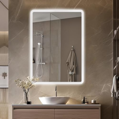 moderntop Miroir de Salle de Bain Mural Anti-buée 70 × 50 cm – Éclairage LED avec 3 lumières à intensité Variable et Interrupteur Tactile | Montage Horizontal/Vertical