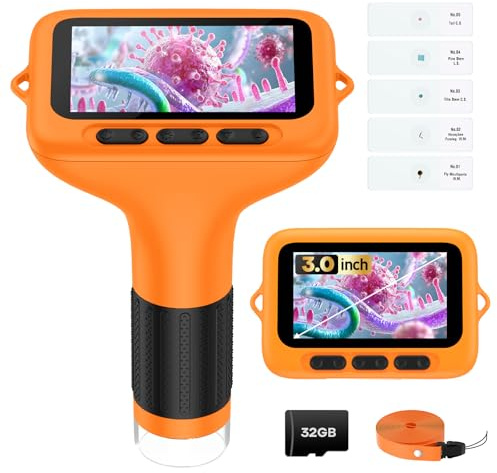 3 Screen Digital Microscope for Kids: 1000X Rechargeable Mini Pocket Portable Miniscope Magnifying Glass 4K Coin Jewelry Loupe Edu Science STEM Toy Xmas Gift 4-12 Boys Girls
