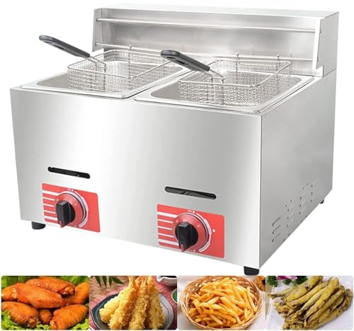 MJMLUCK Friteuse à gaz Professionnelle de comptoir en Acier Inoxydable GPL 12 L - Friteuse à gaz d'extérieur Grande capacité pour Poulet et Frites avec Couvercle (12 L)