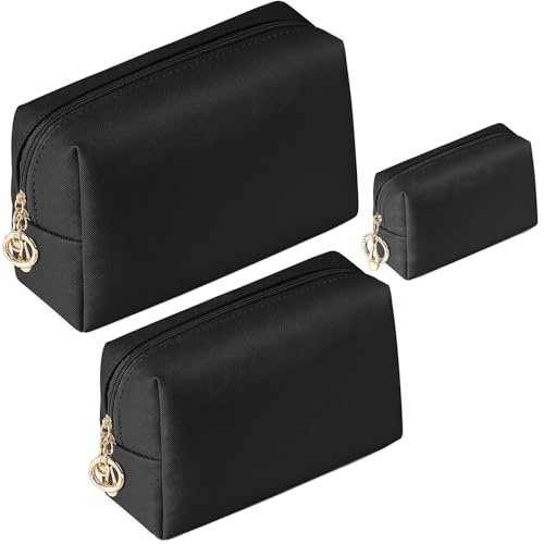 3 Stück Kulturbeutel Damen Make up Tasche Klein Kosmetiktasche Set PU Leder Schminktasche Große für Damen Mädchen Reisetasche Kosmetiktäschchen Tragbare Kosmetik Parfüm Tasche Organizer(Schwarz)