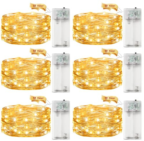 ALEGRE 6 Stk Led Lichterkette Batterie mit Timer,3M 30 LED Micro Kupferdraht LED Lichterkette mit Timer,Warmweiß Lichterketten Innen Batteriebetrieben für Weihnachten,Halloween,Silvester,Hochzeit Deko