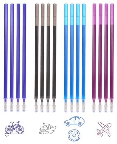 Set di ricariche compatibili con mine Legami, 16 cartucce per penne gel, 4 blu, 4 nero, 4 turchese, 4 viola, mina cancellabile con punta da 0,7 mm, altezza 13 cm,