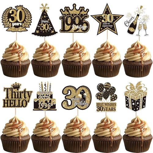 Xsstarmi 40 Pack Happy 30th Birthday Cupcake Toppers Best Whish Thirty Hello Straight Outta 1996 Cupcake Picks for Cheers to 30 Years 30th Birthday Party Cake Decorations Supplies