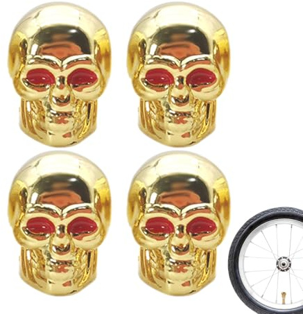 Cappucci Per Valvole Pneumatici Con Teschio – 4 Coperture Per 'aria In Metallo, Nucleo In Rame Antiruggine | Raffinati Tappi Aria Per Auto E Moto, Decorativi Per Ruote, Da Utilizza