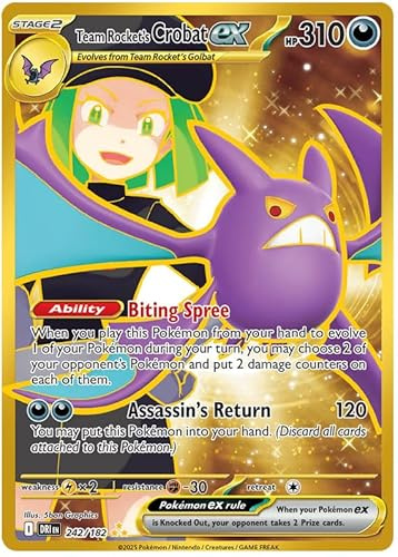 Team Rocket's Crobat ex 242/182 Hyper Rare Pokemon Card | Destined Rivals | Pokemon TCG Scarlet & Violet Series | Titan Authenticated