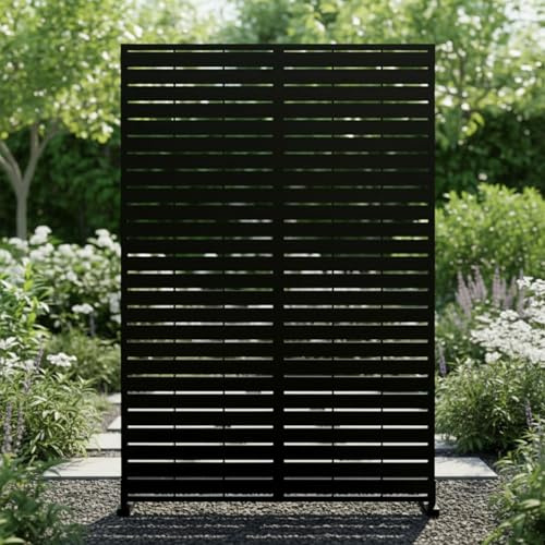 Nicoman Outdoor Privacy Screen Panel, Decorative Metal Garden Divider, Geometric Pattern, Freestanding Room Partition for Patio, Deck, Backyard (Black - Slat, 180 x 90 cm)