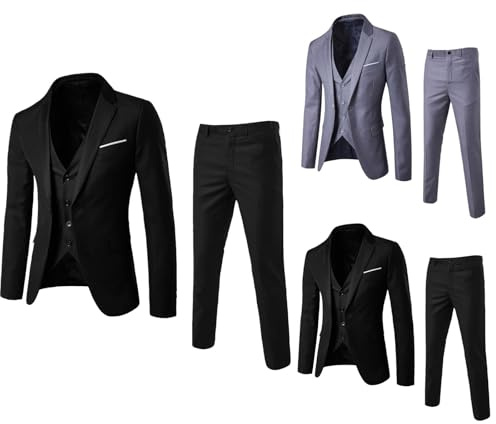 Generisch Tuta da uomo, slim fit, 2 pezzi, da lavoro, pantaloni da uomo, giacca da uomo, comoda da indossare, giacca da lavoro alla moda, per banchetti di nozze, per interviste di lavoro, grigio., 6XL