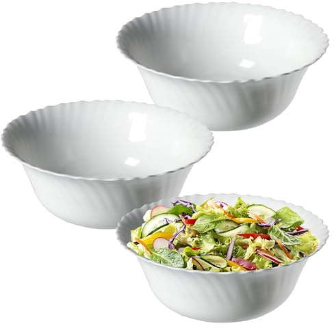 KADAX Skål Ø 23 cm, set om 3, skålar av härdat glas, fruktskål, salladsskål, dessertskål, frukostskål, soppskål, snacksskål, diskmaskinssäker (vit)