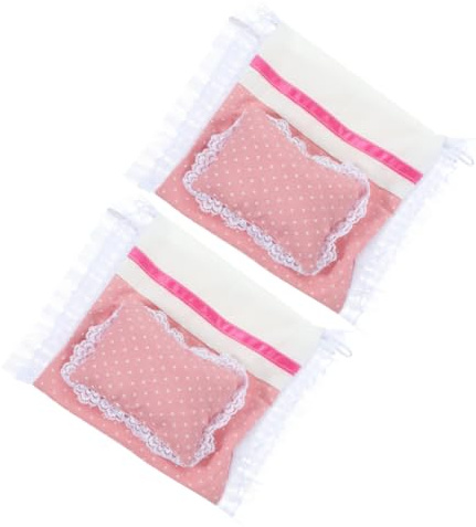 FUNOMOCYA Ensemble Literie pour Maison de Poupée 2 Pièces avec Drap Housse, Oreiller et Couette Pliable Rose, Accessoires Miniatures pour Chambre de Poupée, Fournitures Décoratives