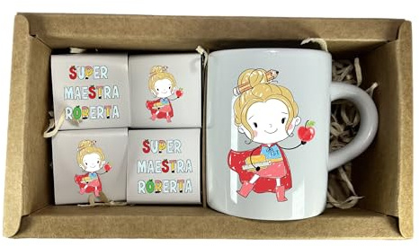 Generico Tazzina da Caffè Espresso Personalizzata con Nome | Super Maestra o Super Maestro, 12 Cioccolatini Inclusi, Idea Regalo Fine Anno Scolastico, Idea Regalo Ritorno a Scuola