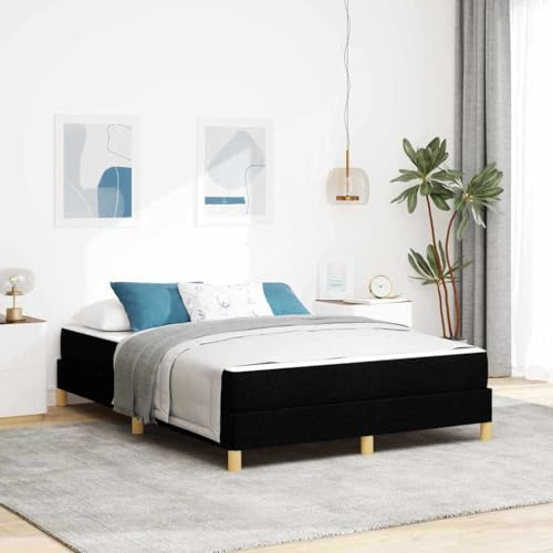 mzdioop Boxspringbett mit Matratze Schwarz 140 x 200 cm Stoff, stabiles Holzwerkstoff Gestell, mittelfeste Taschenfederkernmatratze, Lattenrost, modernes Schlafzimmer, komfortabler Schlaf