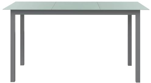 PTUGUOF Gartentisch Hellgrau 150x90x74 cm aus Aluminium und Glas, Stabiler Gartentisch für Garten, Balkon oder Terrasse, rechteckige Glasplatte mit pflegeleichter Oberfläche