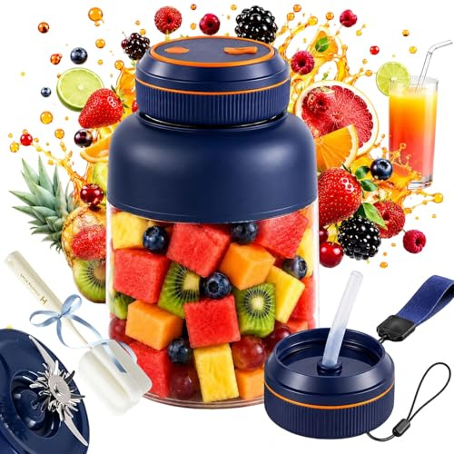 Portable Wireless Juicer Cup,38 Blades Large Capacity Fresh Juice Blender Bottle,3-Speed Food-Safe Portable Blender, Rechargeable Juicer Bottles for Juices,Milkshake, Freshly Juiced in 40s (A,800ML)