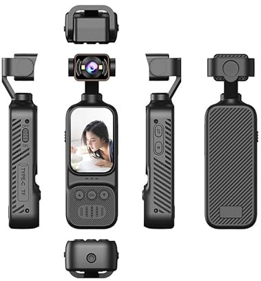 BSLVWG Videocamera Vlogging con obiettivo rotante a 270°, videoregistratore portatile, fotocamera tascabile con registrazione audio e video, videocamera anti-shake per viaggi, videocamera YouTube
