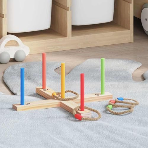 Ziaphsol Kit de lancer à anneaux multicolore en pin massif - 41 x 41 x 16 cm - Pour intérieur et extérieur, jardin, terrasse, pique-nique, famille, fête, coordination et dextérité