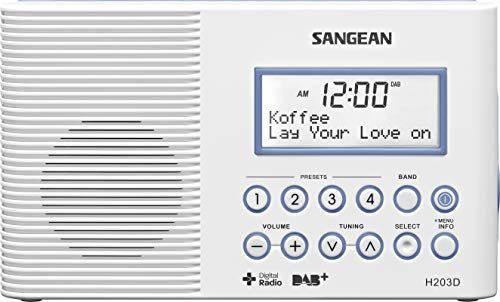 Sangean H-203 Tragbares Radio | Wasserdichtes DAB + und UKW-Radio | Digitale badradio | Mit Taschenlampe | weiß