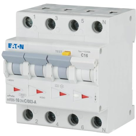 Eaton mRB6-16/3N/C/003-A FI/LS-Kombischalter 16A 30mA 3-polig+N LS-Charakteristik C FI-Charakteristik A (120660)
