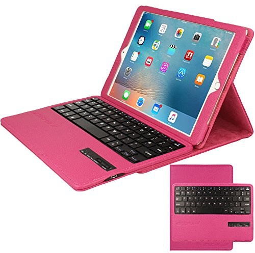 TECHGEAR STRIKE FOLIO Keyboard Case fits Apple iPad Air 2, iPad 6 9.7, PU Leather Case with Built in Detachable Bluetooth Wireless UK QWERTY Keyboard and Stand (Pink)