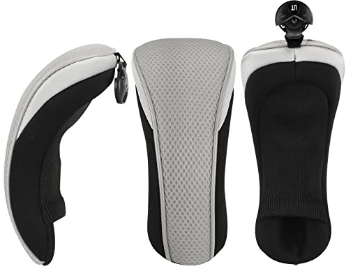 New 3 Pack Golf Hybrid Club Head Covers Interchangeable No. Tag Black & Gray