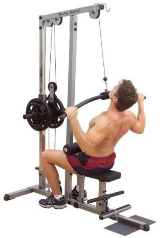 Body-Solid GLM-83 Latzug Ruderzug Pro inkl. 30mm-Adapter und 80kg Hantelscheiben (Hantelscheiben Guss)
