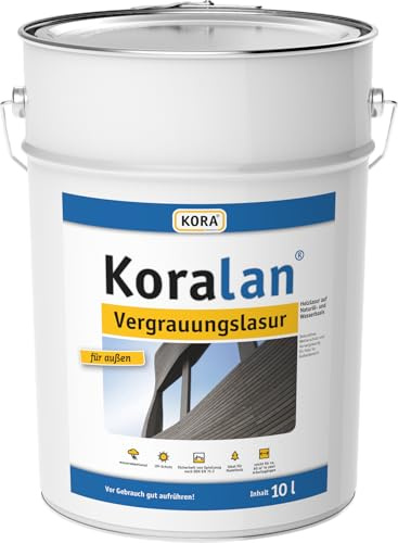 KORA® Koralan® Vergrauungslasur für Holz außen, wetterbeständig & UV-Schutz, natürlich graue Holzopzik, ideal für Nadelholz, z. B. Holzfassaden, Gartenholz, Zäune, Terrasse (Anthrazit, 10 Liter)