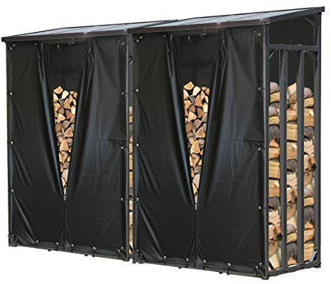 QUICK STAR 2 Stück Metall Kaminholzregal 130 x 70 x 185 cm mit Wetterschutz Garten Kaminholzunterstand 3,2 m³ / 4-5 SRM Kaminholzlager Stapelhilfe Aussen