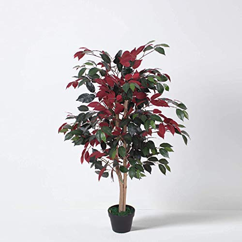 Tradala 3’11 Lush Artificial Tree Ficus 120cm / 3ft 11 Tall with Real Wood Trunk - For Home Living Room Indoors