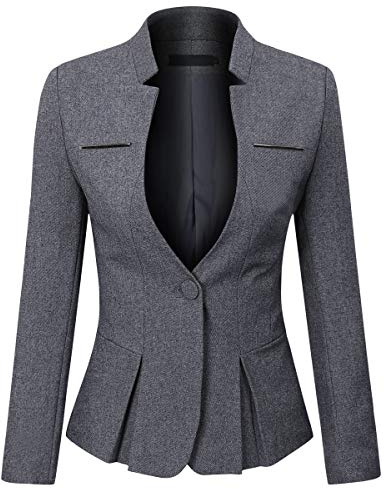 YYNUDA Blazer Femme Elegant Fit Veste de Costume avec Bouton Unique pour Femme, Ardoisé, L