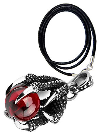 YouU Collar de Bola de Cristal con Colgante de Garra de Dragón de Acero Inoxidable Punk Rock con Cadena, Rojo