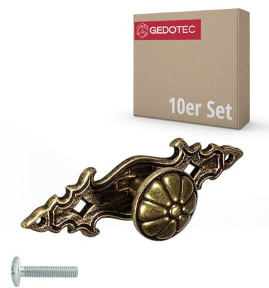 Gedotec Möbelknopf Vintage – 10 Stück Möbelknauf BAAL - 85 x 25 mm – Schrankknopf aus Zinkdruckguss Bronze – Knopfgriff für Schrank, Schublade, Kommode und Küchenschränke