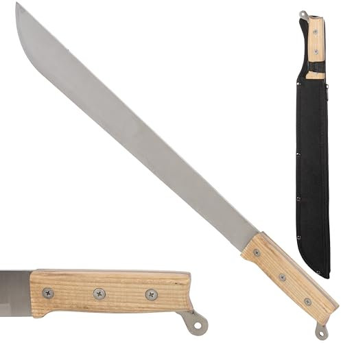 Große Machete echt Scharf Full Tang Edelstahl Klinge mit 3-Fach verschraubten Holzgriff - Macheten Gesamtlänge 55 cm
