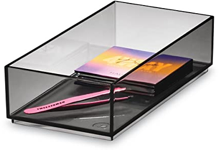 iDesign Schubladen Ordnungssystem, Schminktisch Organizer für Schublade aus der Signature Series by Sarah Tanno, kombinierbares Make-up Organizer Element aus Kunststoff, grau