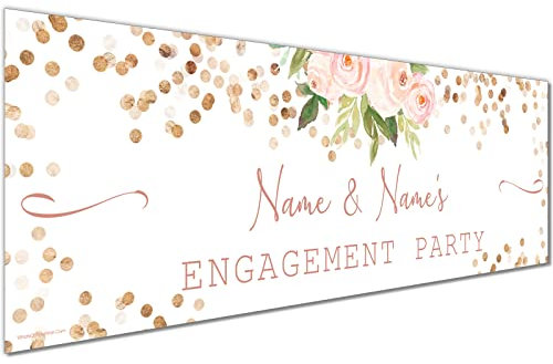 Whats On Your Wall Personalised Engagement Banners Botanical Leaf Print 6ft x 1, 2 x 3ft x 1ft, Silk Gloss Paper, Wall Mount, Indoor Use