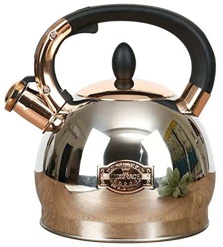 Stainless Steel Whistling Tea Kettle with Metal Capsulated Bottom for Quick Heat Distribution 2.8 Quart