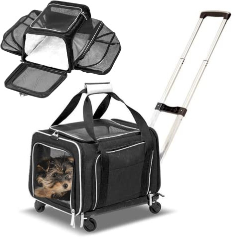 RUFF LIFE 101 Airline Approved Expandable Premium Pet Carrier on Wheels- Two Sided Rolling Carrier- Designed for Dogs & Cats- Extra Spacious Soft Lined Carrier! (Black) (RL-PET-CARRIER-WHEELS)