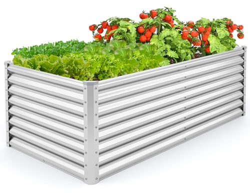 COSTWAY Metal Raised Garden Bed, Elevated Planter Box Kit with Open Bottom, Indoor Outdoor Vegetable Fruit Flower Herb Growing Box for Patio Lawn Balcony (Rectangular, Silver, 180 x 95 x 60cm)