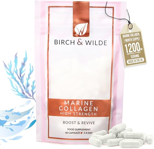 Marine Collagen 1200mg – Hydrolysed Collagen Peptides for Skin, Hair, Nails, Bones & Joints – Glow Support for Women & Men – Halal & Kosher, UK Made – 60 Capsules (1 Month Supply)