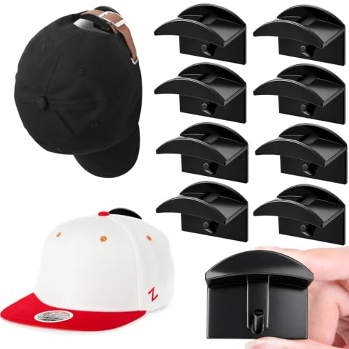Vicloon Selbstklebende Hut-Organizer, 8 stück Minimalistischer Huthalter für Wandmontage, Cap Halterung Wand, Huthaken für Wandmontage Hut Baseball Kappe Kleiderbügel Veranstalter -Schwarz