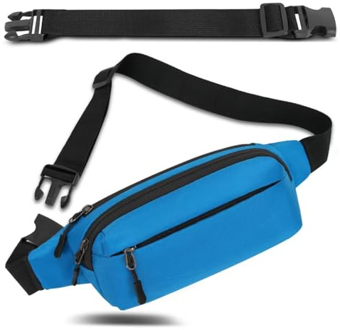IHIGOGOFA Bauchtasche Gürteltasche Hüfttasche mit Einem 30 cm Verlängerten Gürtel Unisex Modern Umhängetaschen Handytasche für Outdoor Reise Wandern Hundetraining Damen und Herren (Blau)
