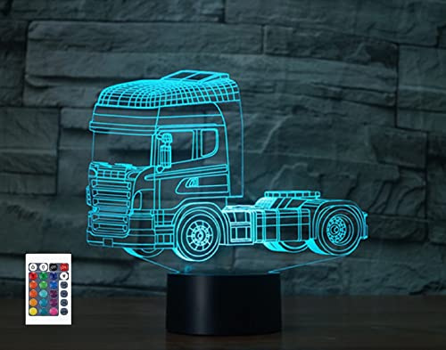 SUPERRUIDALONG 3D Anhänger LKW Fernbedienung 16 Farben Nachtlichter Illusion Acryl LED Tisch Nachttisch Lampe Kinder Schlafzimmer Schreibtisch Dekor Geburtstag Geschenke Spielzeug für Kinder