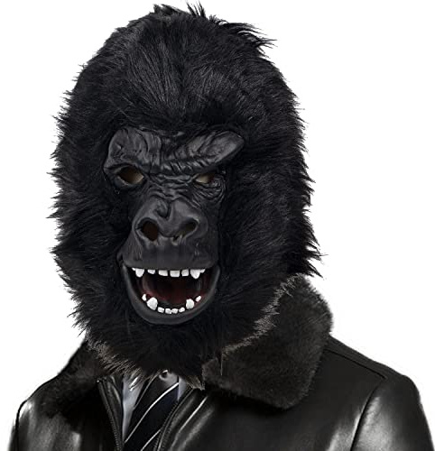 PartyHop Chimpanzee Monkey Chimp Head Mask Black Animal Latex Full Head Realistic Masks Fancy Dress for Halloween Carnival Costume Party
