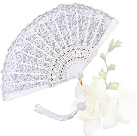 Syfunlv Hochzeitsfächer,Spitzenfächer,Faltbarer Handfächer Hochzeitsfächer Durchscheinendfür Abkühlung Mit Anhänger,Für Hochzeiten,Geburttag,Halloween Karneval (Weiß)