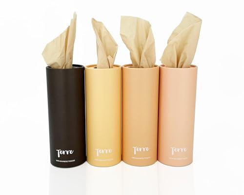 Terre Bamboo Car Cylinder Tissues, 3-Ply, Unbleached, PFAS Free, Refillable, 4 Pack (200 Sheets Total), FSC-Certified, Car Tissue Holder with Facial Tissues, Tree-Free, Eco-Friendly, Sustainable