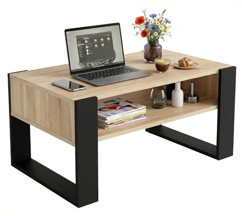 CraftPAK Wohnzimmer Tisch für Couch aus hochwertigem Holz, moderner Couchtisch mit zusätzlicher Ablagefläche, Sofatisch für Wohnzimmer, Farbe Bardolino Schwarz