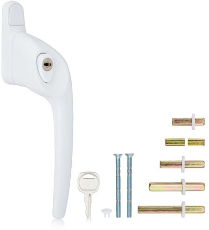 XFORT Cranked Locking Window Handle Installation Kit in White, Right Hand UPVC Window Handle Replacement, Offset Lockable Window Lever