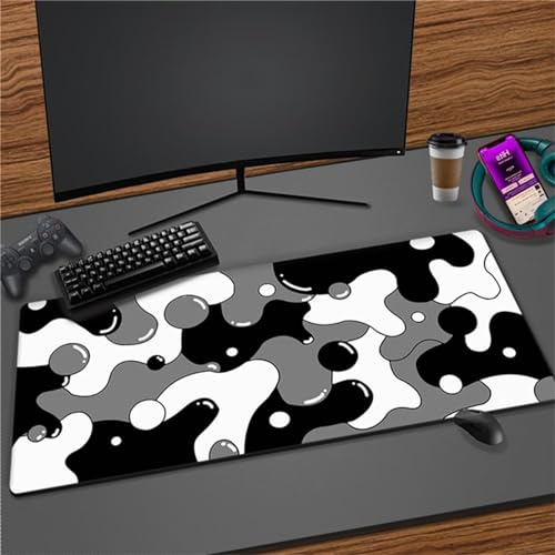 Tapis de Souris Gaming XXL 1200x600x2mm Grand Tapis de Souris Surface Spéciale Améliore la Précision et la Vitesse Base en Caoutchouc Antidérapant pour Gamer PC (Blanc Gris Noir)